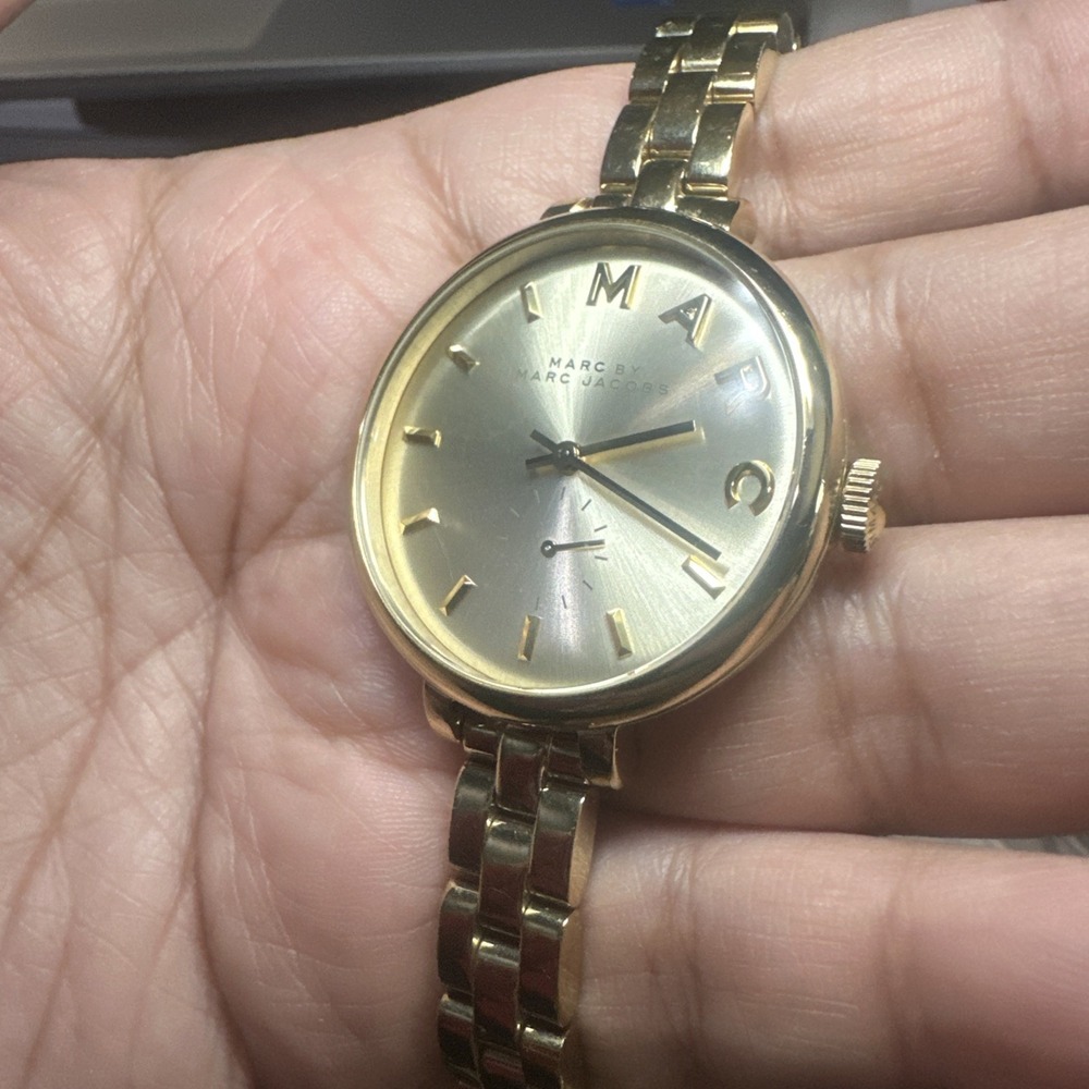 Working Marc Jacobs Sally Champagne Dial Gold‎ Tone Women's Watch Fit 6.5" 36mm